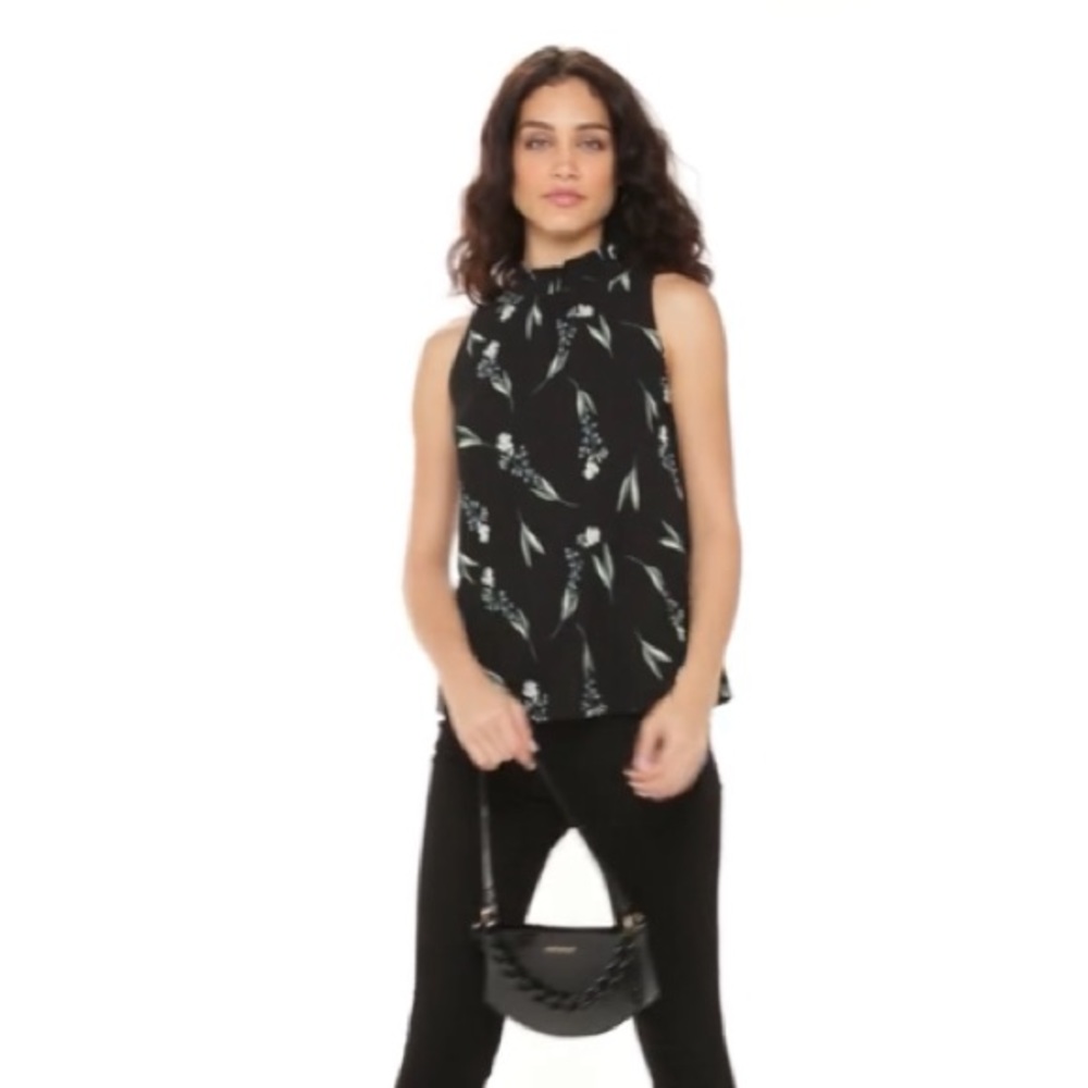Ruffled High Neck Sleeveless Floral Top